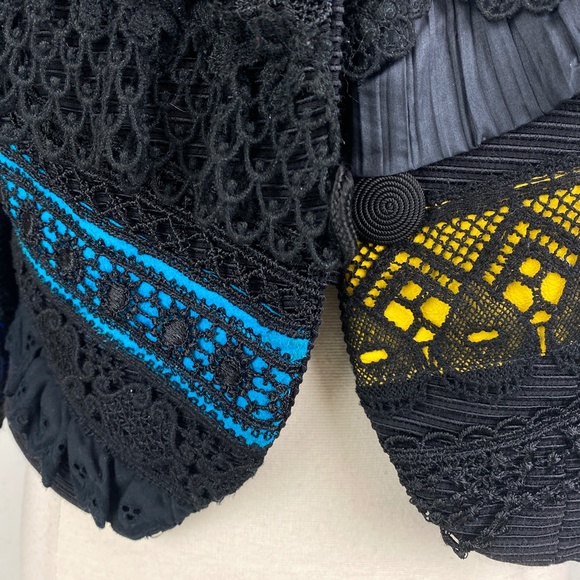 UDO Womens Black Crop Jacket Size 8 Bold Artsy Avant-Garde Ruffles Embroidery - Picture 8 of 13